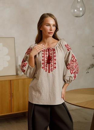 Блуза вишиванка жіноча (батист темний бежевий)