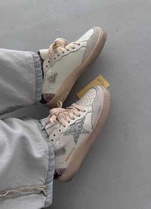 Трендові кеди жіночі goose | ggdb ballstar | white / silver rose