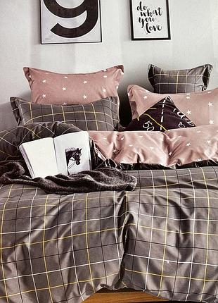 Сімейний комплект постыльної білизни з простирадлом на резинці тканина- фланель, два підодіяльника