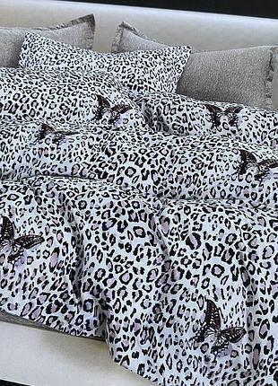 Семейный комплект постельного белья с простыню на резинке ткань - фланель, два пододеяльника