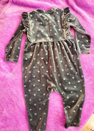 Яркий теплый зеленый велюровый бодик в горох для девочки 9-12 месяцев