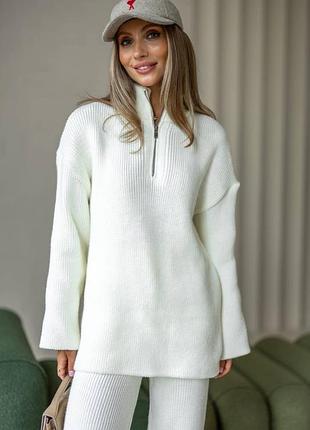 Вязаный теплый костюм шерсть свитер на молнии и брюки штаны