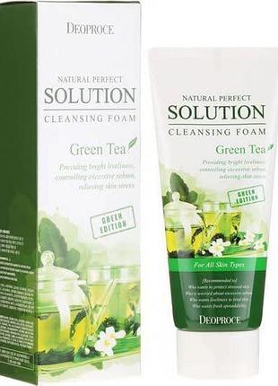 Пінка для вмивання з зеленим чаєм deoproce natural perfect solution cleansing foam green tea, 170 мл
