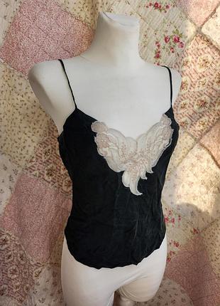 Винтажная шелковая майка кружевная 100% шелк винтаж бельевая пижама маечка топ топик шовк