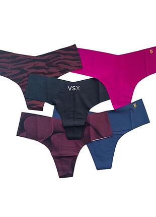 Набір 5 шт безшовні трусики стрінг танга victoria's secret однотонні qr353