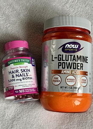 L-glutamine powder (now sports) та  nature’s truth hair, skin & nails + biotin 5000 mcg
