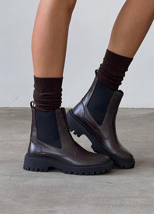 Коричневые женские ботинки из натуральной кожи на демисезон