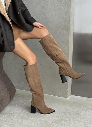Чоботи натуральний замш каблук