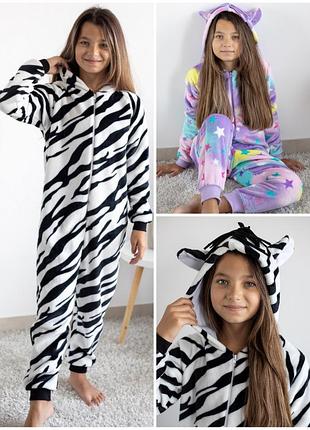 Комбинезон "кигурумы" махровый с ушками для девочек, цельная пижама, махровый комбинезон кигурумы с ушками для девочки