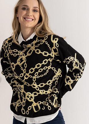 Светр світшот  із золотим ланцюговим принтом zara
