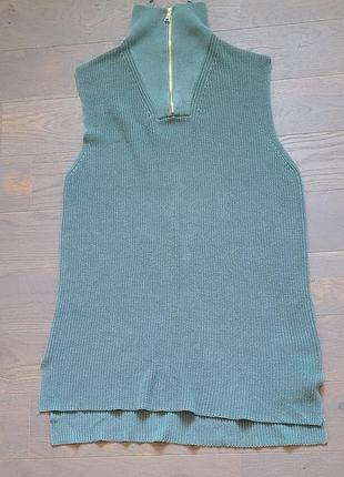 Жилет женский длинный зеленый с высоким горлом на змейке et vous франыия хлопок размер l