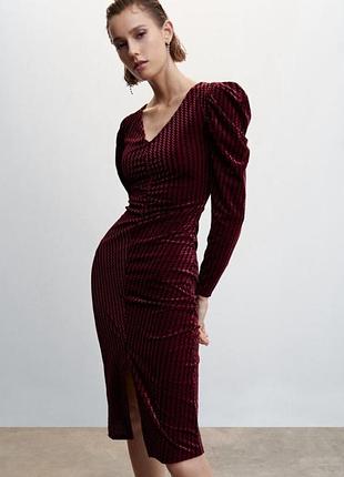 Сукня міді оксамитова плаття платье миди велюр бархатное з обʼємними рукавами