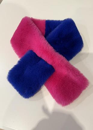 Яскравий теплий шарф рожево синій