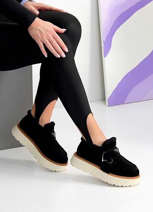 Комфортные черные женские угги зимние теплые на меху натуральный мех зима