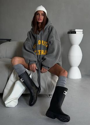 Худи надпись капюшон оверсайз флис тедди барашек кармана мини платье