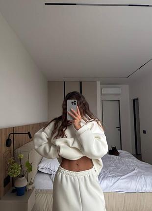 Повсякденний брючний костюм худі оверсайз капюшон кишені манжети штани висока посадка на резинці фліс на флісі