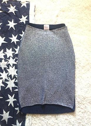 Комбинированная трикотажная теплая миди юбка на резинке