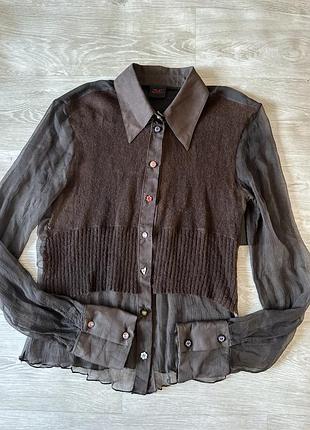 Стильная коричневая прозрачная рубашка