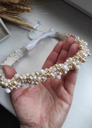 Повязочка из бусин, повязка из бусинок, венчик на крестины, повязочка на 3-12умесяц