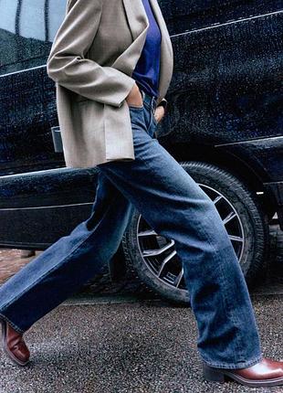 Женские синие прямые широкие джинсы палаццо wide leg р. 40 м, s zara