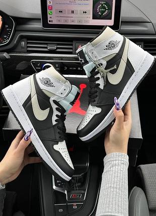 🌺женские кроссовки nike air jordan 1 high black white grey”