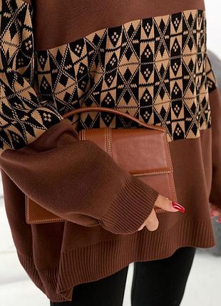 50% шерсть турецький шоколадний оверсайз теплий світер светр в візерунок
