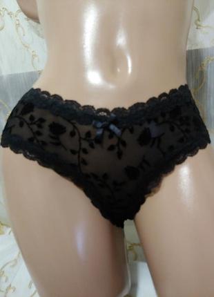 М новые трусики бразилианы в размере м с лильветовым принтом на сеточке + кружево ханкемоллер
