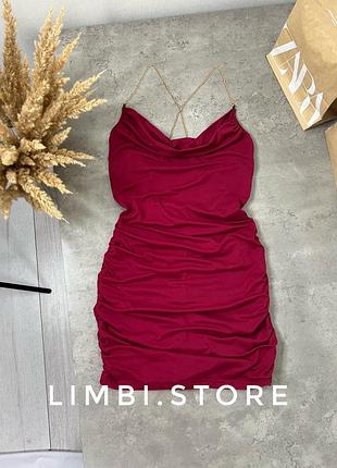 🌷дуже гарна сукня плаття міні з драпіруванням з відкритою спинкою на ланцюжку платье с драпировкой и с открытой спиной