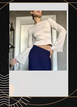 Бежева бохо кофта кльош вязана светр бежевий довгий рукав лонгслів класика oldmoney y2k zara