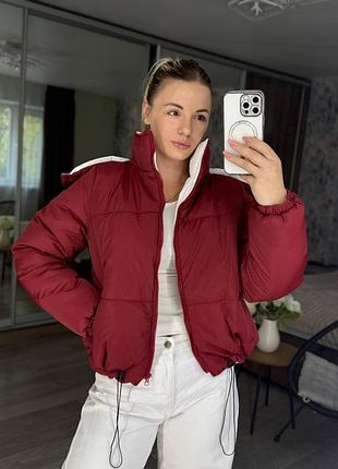 Трендовая теплая куртка на кулиске с капюшоном