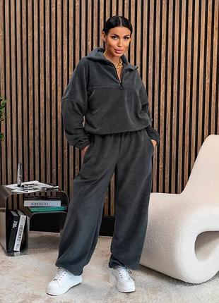 Спортивный костюм флисовый новый женский серый черный