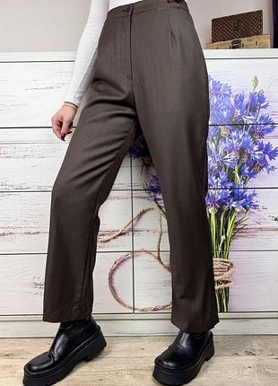Прямі шоколадні шерстяні брюки на високій посадці 1+1=3