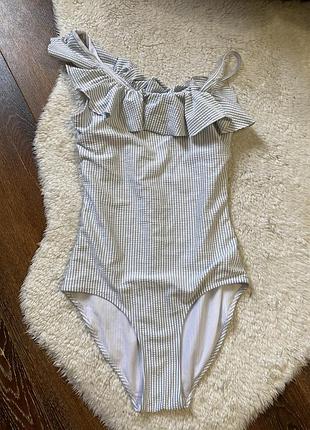 Шикарний смугастий суцільний, суцільний купальник із воланом