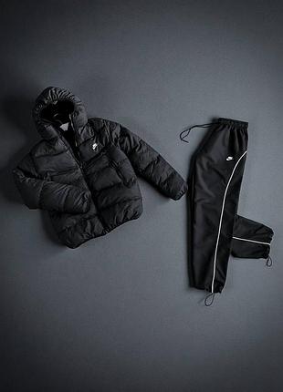 Спортивный костюм мужской черный с курткой с капюшоном осенний весенний