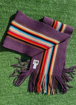 Великий вінтажний шарф paul smith зі 100% вовни фіолетового кольору з різнокольоровими смужками 213*27