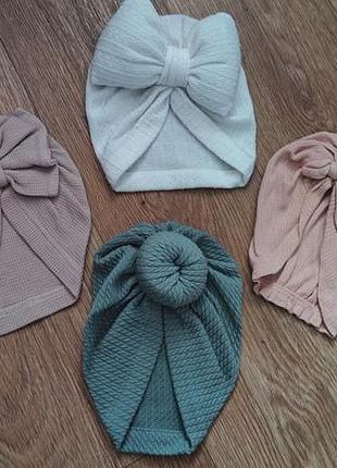 Легкие шапочки для девочки ( солоха, тюрбан, чалма, с бантом)