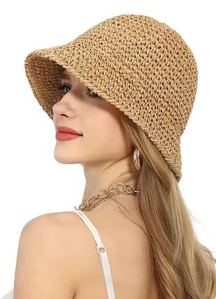 Солом'яний капелюх жіночий стильний сонцезахисний колір бежевий (56-60)