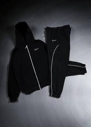 Спортивний костюм жіночий / чоловічий чорний з капюшоном оверсайз осінній весняний літній