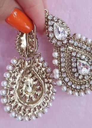 Большие серьги чандбалли в стиле кундан, брлливуд. серьги с жемчугом и камнями
