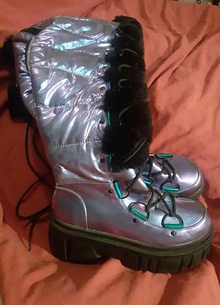 Высокие сапоги дутики space bae escaped зимние тёплые фиолетовые 36