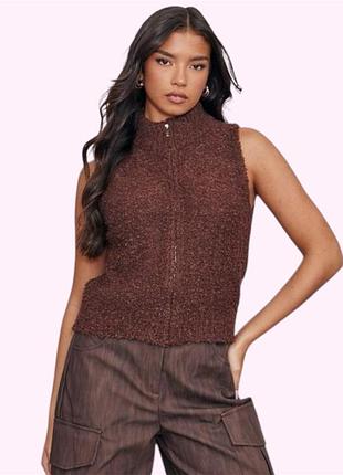 Жилетка/жилет жіноча тепла на блискавці тедді prettylittlething s коричнева