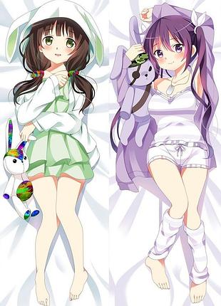 Аниме дакимакура чия уджимацу / ризэ тэдэза заказывали кролика? (подушка обнимашка) 120*40 см