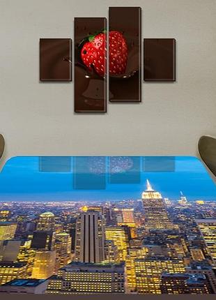 Виниловая наклейка на стол ночной город на рассвете самоклеющаяся пленка с ламинацией, голубой 60 х 100 см