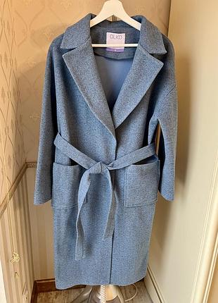 Пальто жіноче сіро-блакитне, розмір м, з вовною