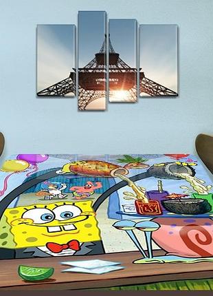 Детская наклейка на стол губка боб спанч виниловая самоклеющаяся пленка для декора мебели, голубой 60 х 100 см