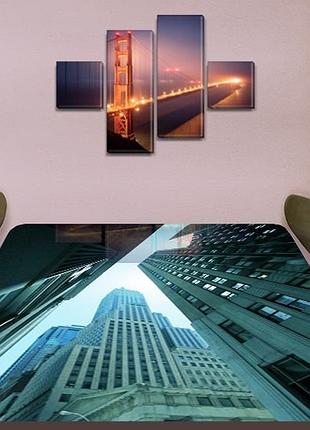 Виниловая наклейка на стол взгляд снизу город здания декоративная пленка самоклеющаяся, серый 60 х 100 см