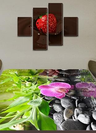 Наклейка на стол розовая орхидея на черных камнях пленка декоративная самоклеющаяся цветы, зеленый 60 х 100 см