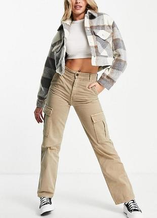 Нові прямі штани-карго stradivarius str з високою посадкою в кольорі «кам'яний»