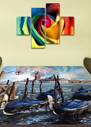 Виниловая наклейка на стол ретро венеция гондолы небо самоклеющаяся двойная пленка декор, синий 60 х 100 см