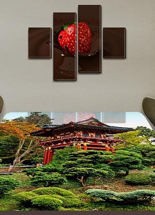 Виниловая наклейка на стол японский сад и храм самоклеющаяся декоративная пленка, восток, зеленый 60 х 100 см